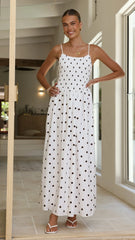 Gena Maxi Dress - White Polka