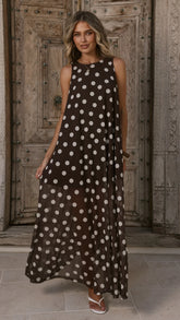 Amryn Maxi Dress - Choc/White Polka Dot