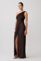 Ryn Twisted One Shoulder Maxi Dress - Dark Chocolate