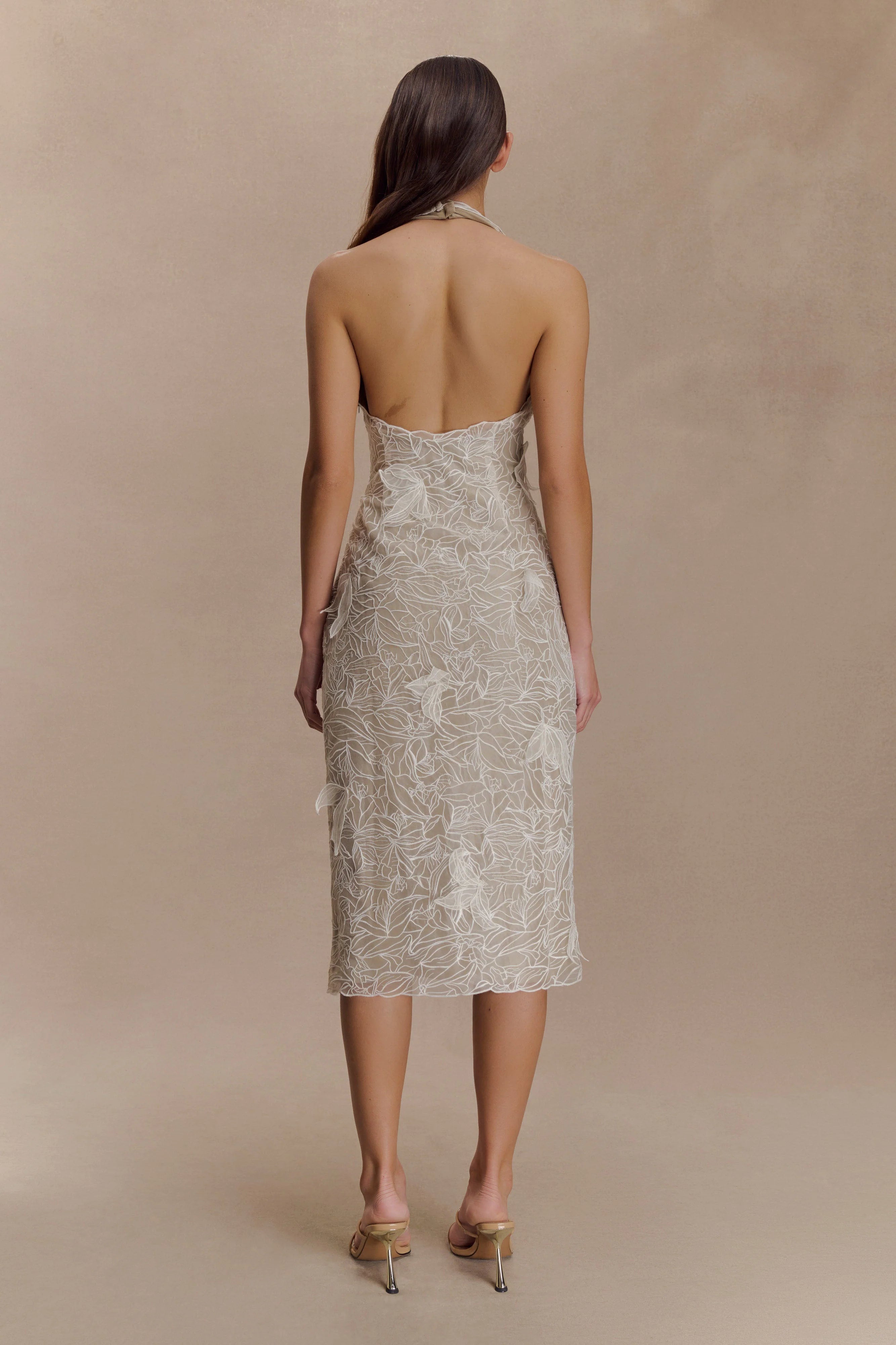 Lenore Silk Lace Halter Midi Dress - Ivory