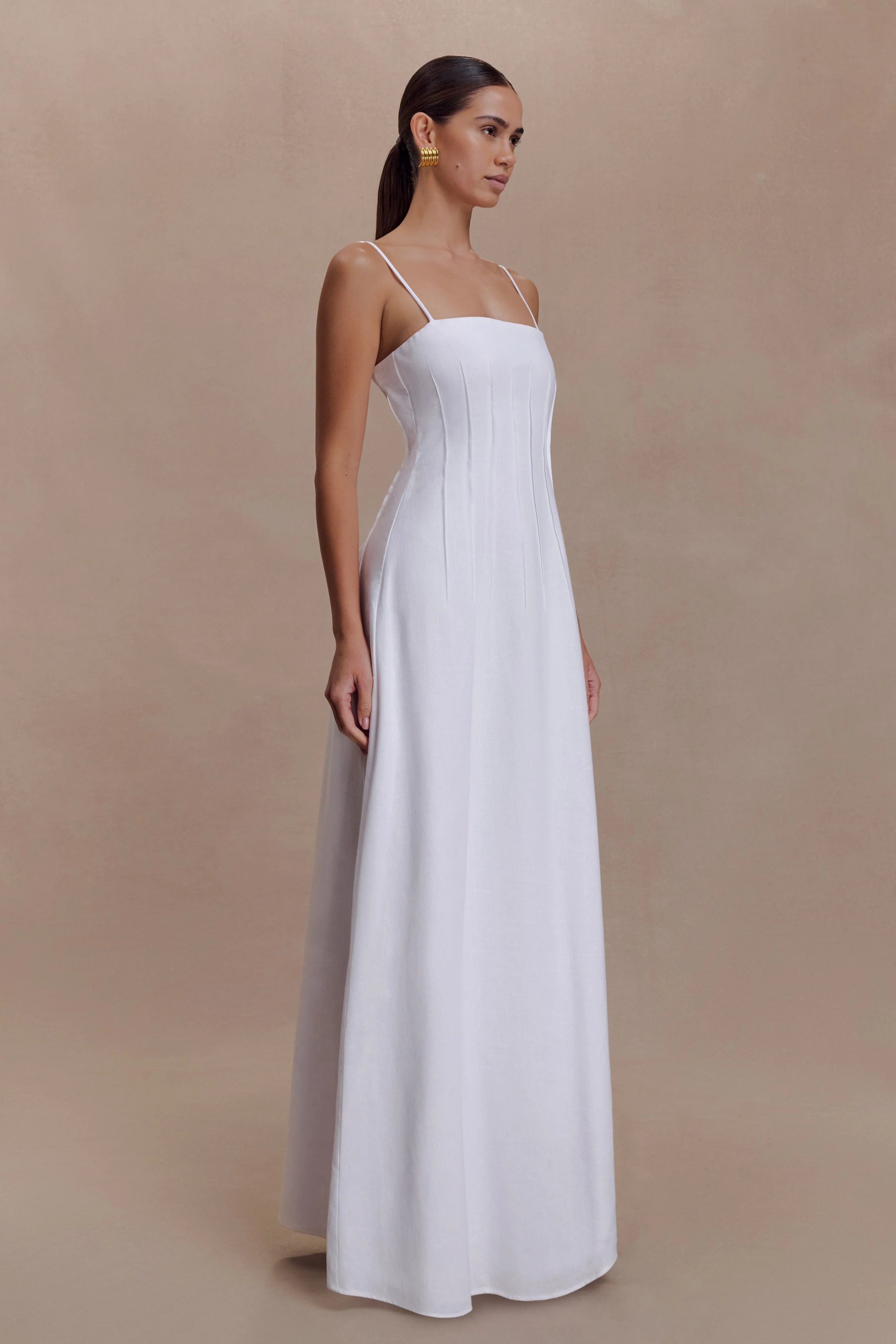 Sofie Pintuck Linen Maxi Dress - White