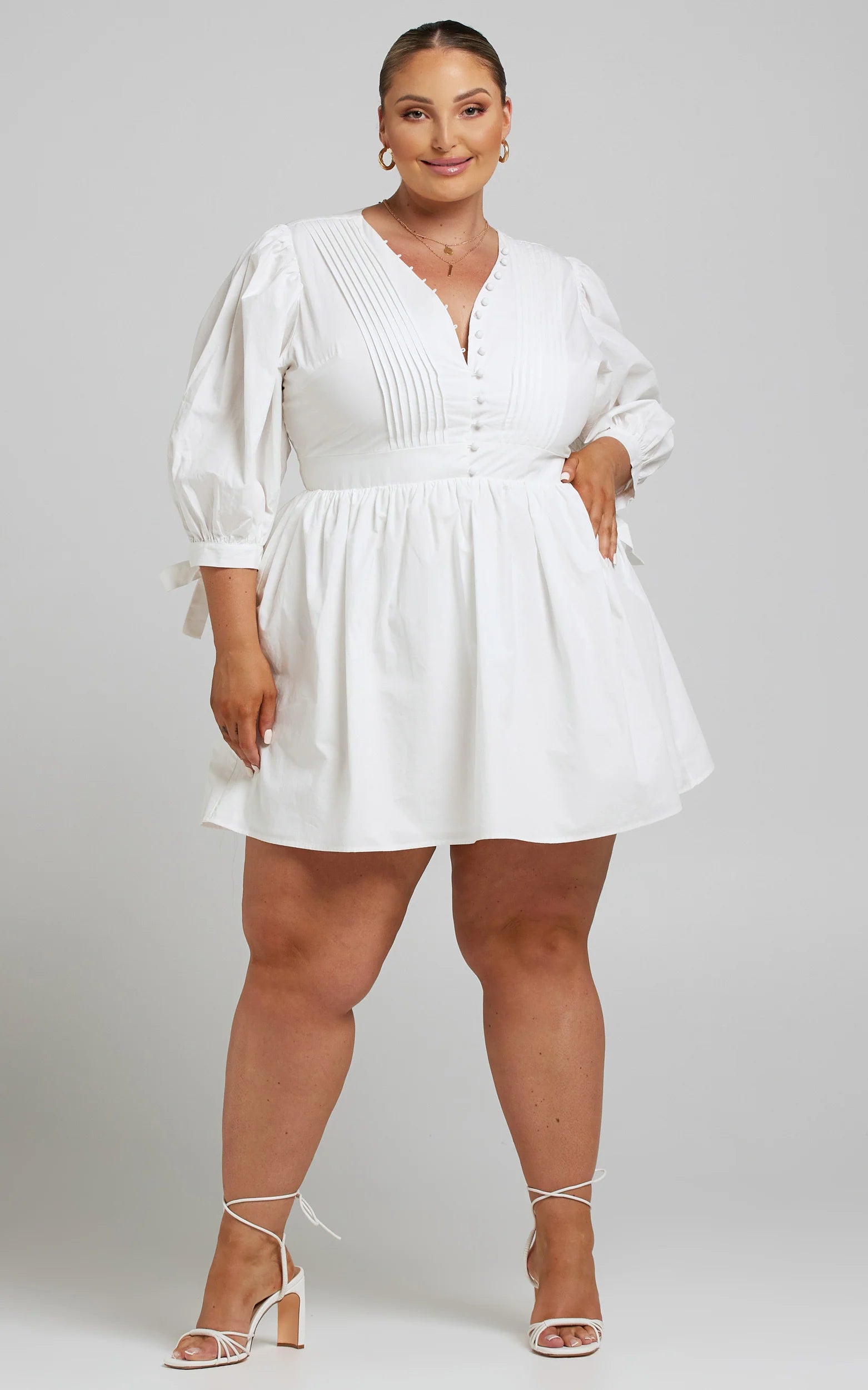 Puff Sleeve Poplin Dress in White