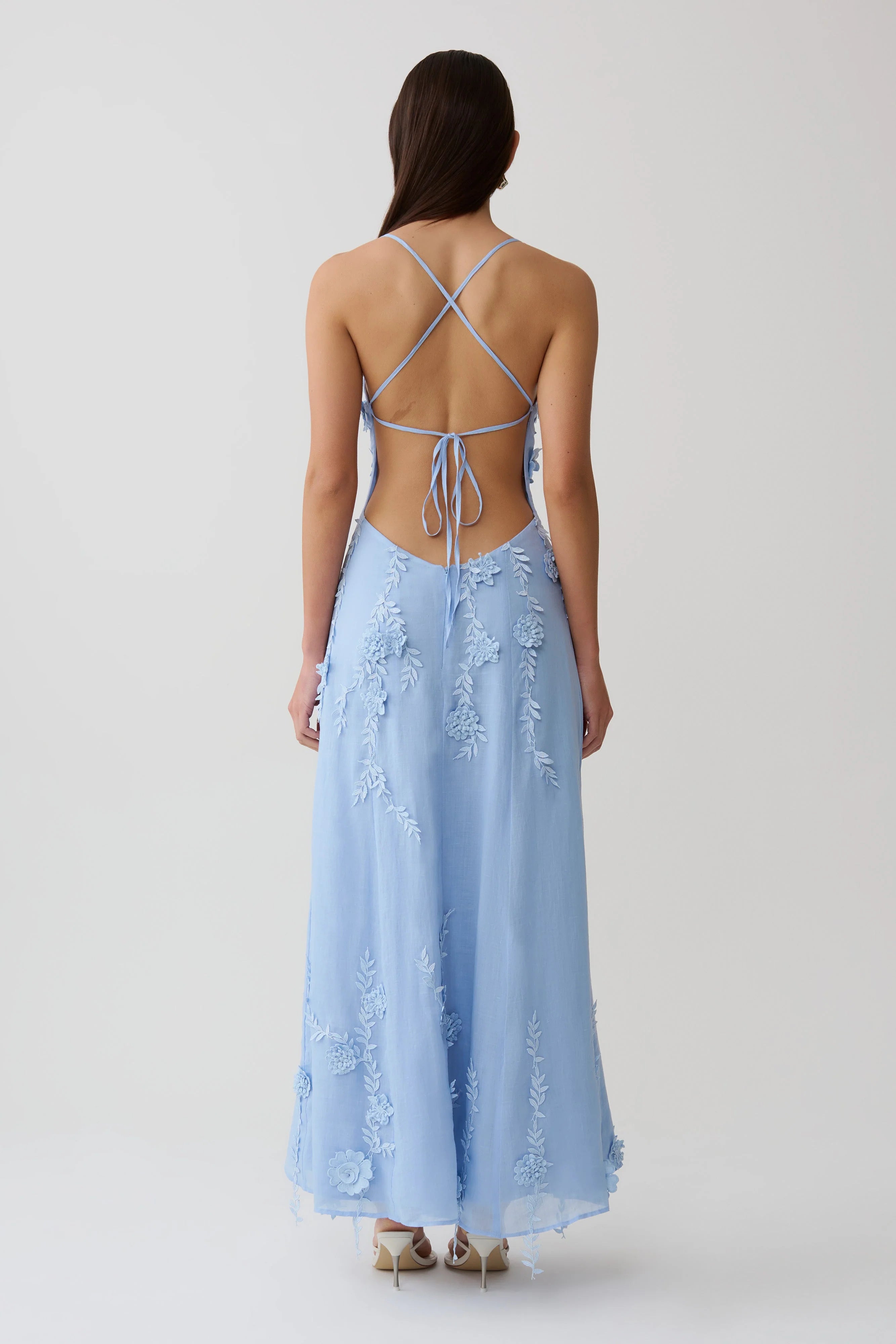 Odette Floral Lace Midi Dress - Pale Blue
