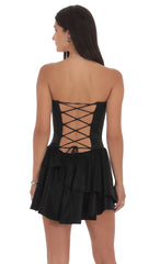 Asymmetrical Ruffle Corset Dress in Black