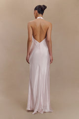 Esther Iridescent Satin Cowl Maxi Dress - Pale Pink